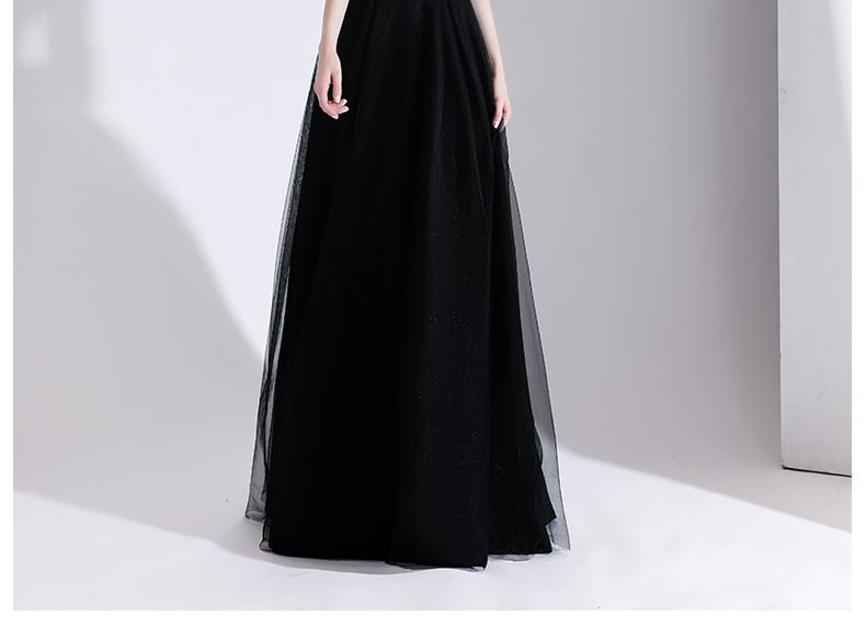 Spaghetti Strap V-Neck Plain A-Line Evening Gown