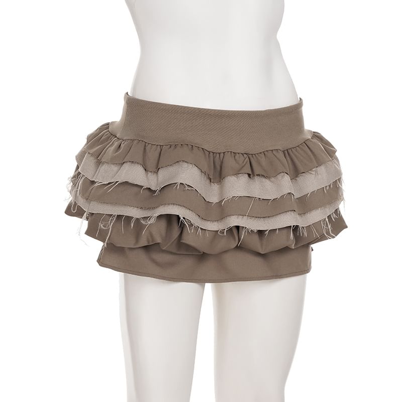 Ruffled Trim Mini Skirt with Mid Waist