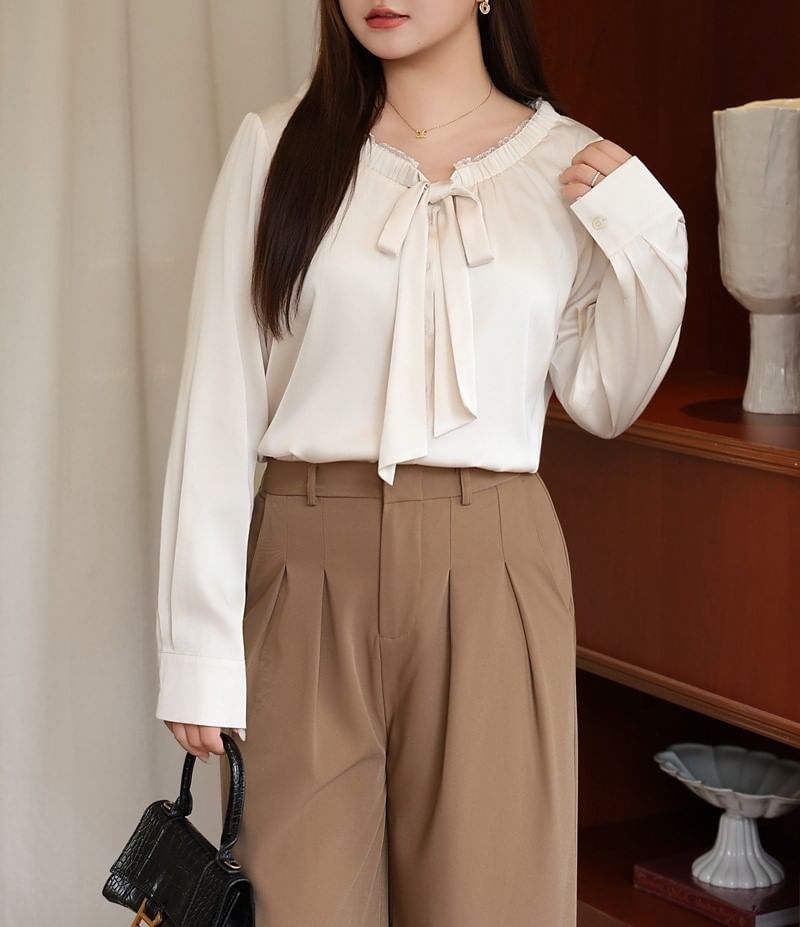 Plus Size Scoop Neck Plain Long Sleeve Blouse Shirt