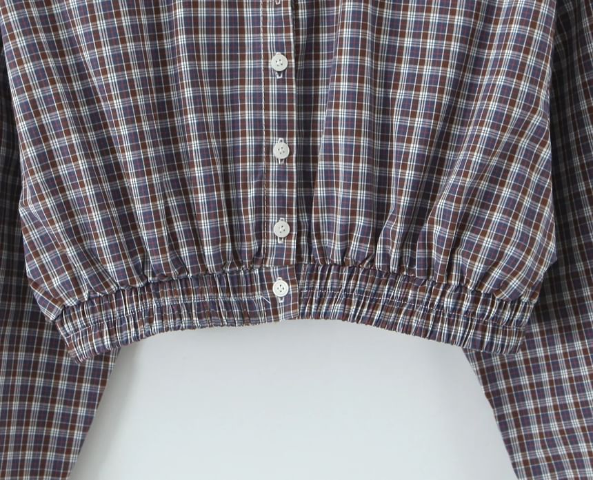 Plaid Long-Sleeve Crop Shirt