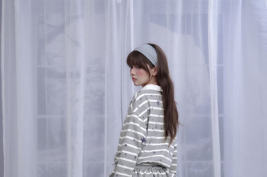 Striped Long Sleeve Polo Collared Shirt