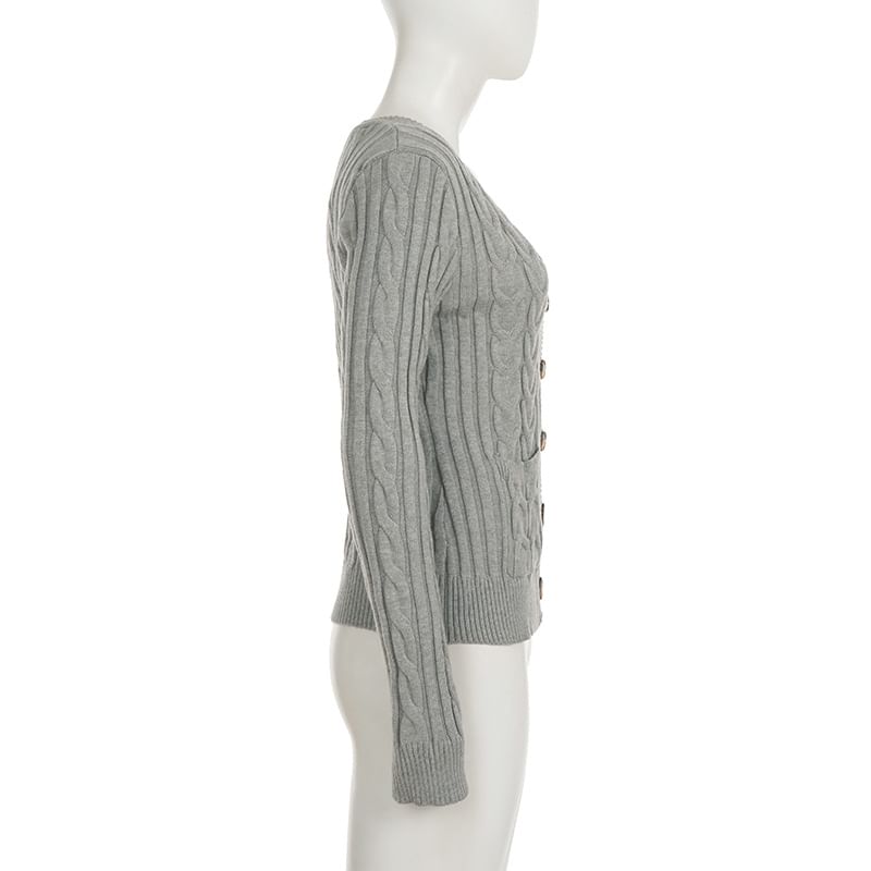 V-Neck Melange Cable Knit Cardigan
