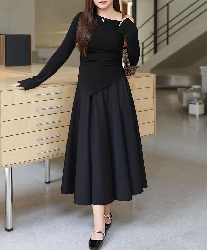 High Waist Plain Maxi A-Line Skirt