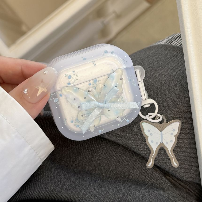 Floral Ribbon Apple AirPods / Pro Earphone Case Skin with Butterfly Charm