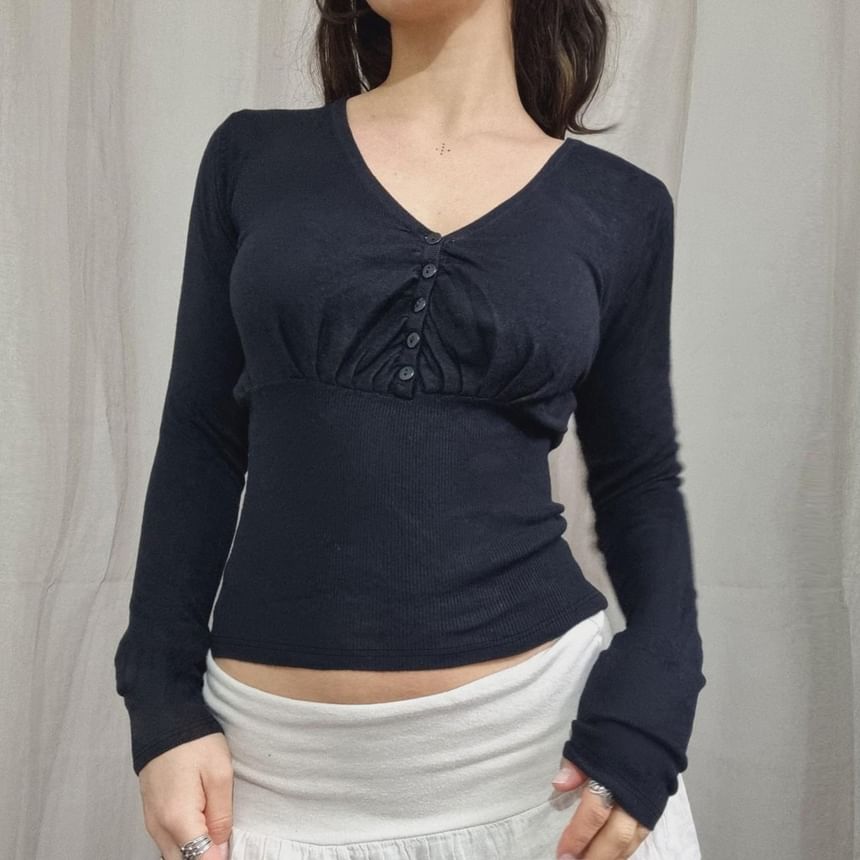 Ruched V-Neck Slim Fit Crop Shirt
