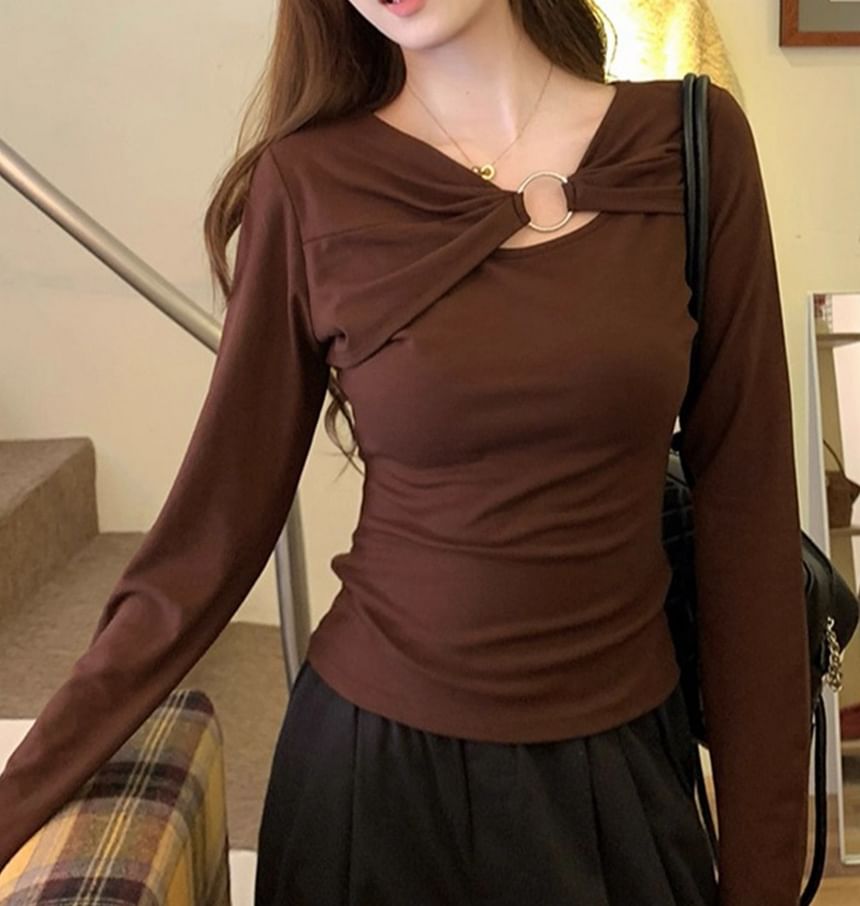 Cutout Ruched Slim Long Sleeve Jersey Top