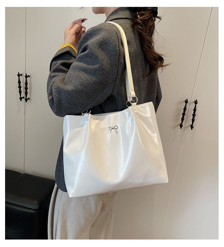 Plain Faux Leather Tote Bag