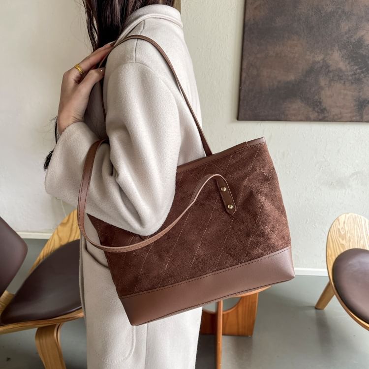 Quilted Faux Suede Tote Bag