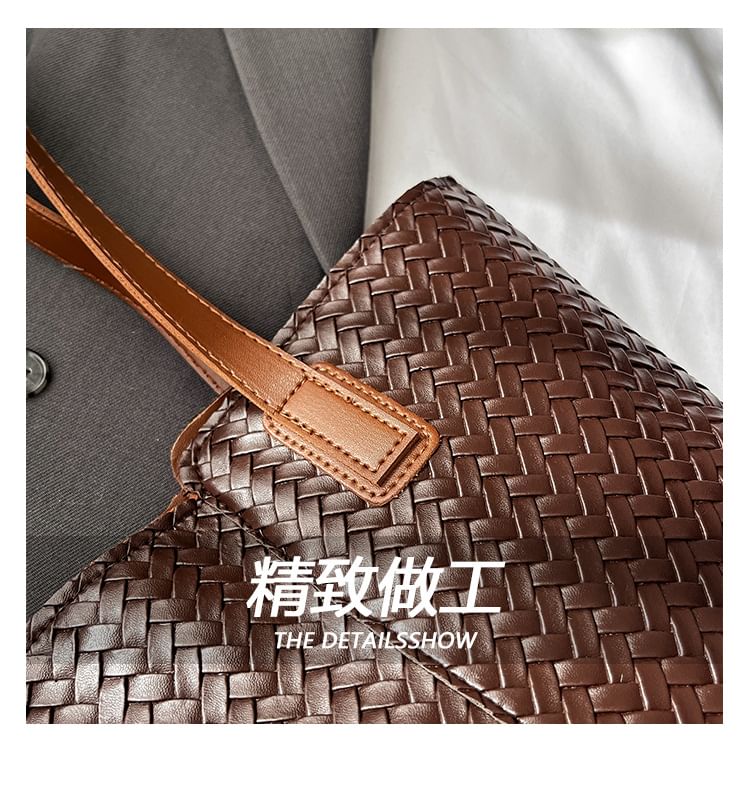 Woven Faux Leather Tote Bag
