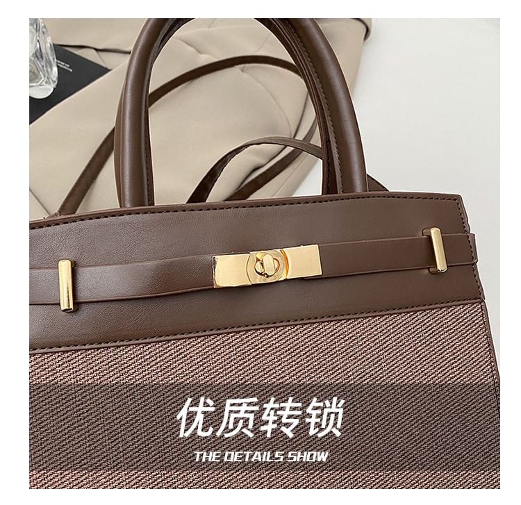 Buckle Panel Fabric Crossbody Tote Bag