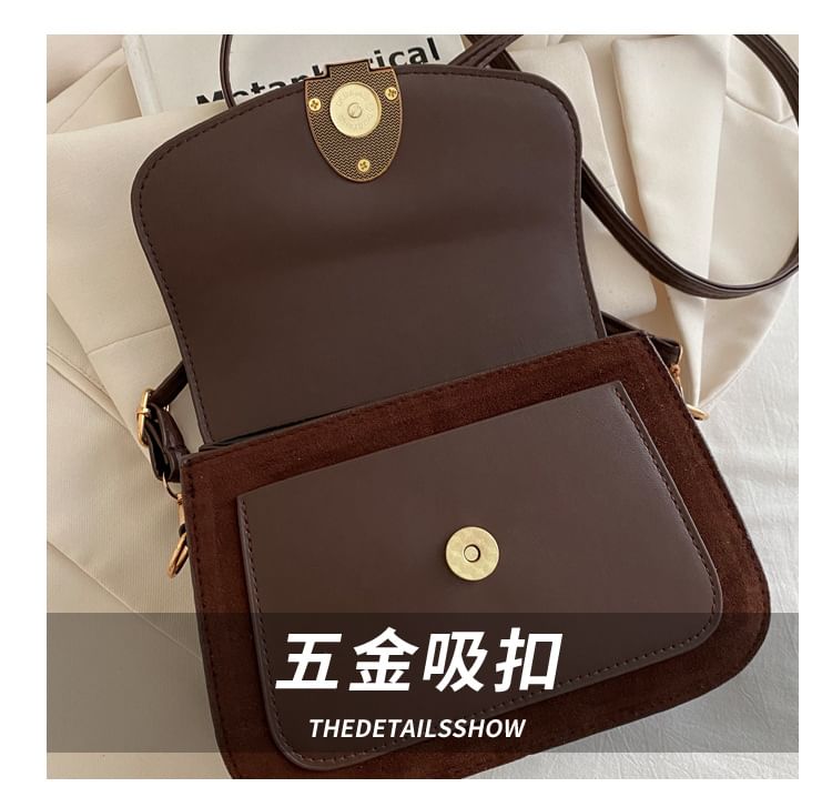 Flap Panel Faux Suede Crossbody Bag