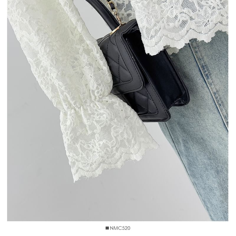 Stand Collar Button-Up Lace Blouse Long Sleeve