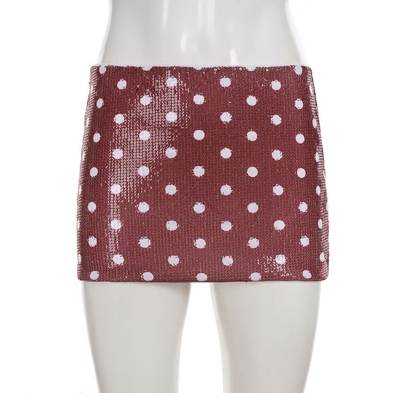 Dotted Sequin Mini Pencil Skirt Mid Rise