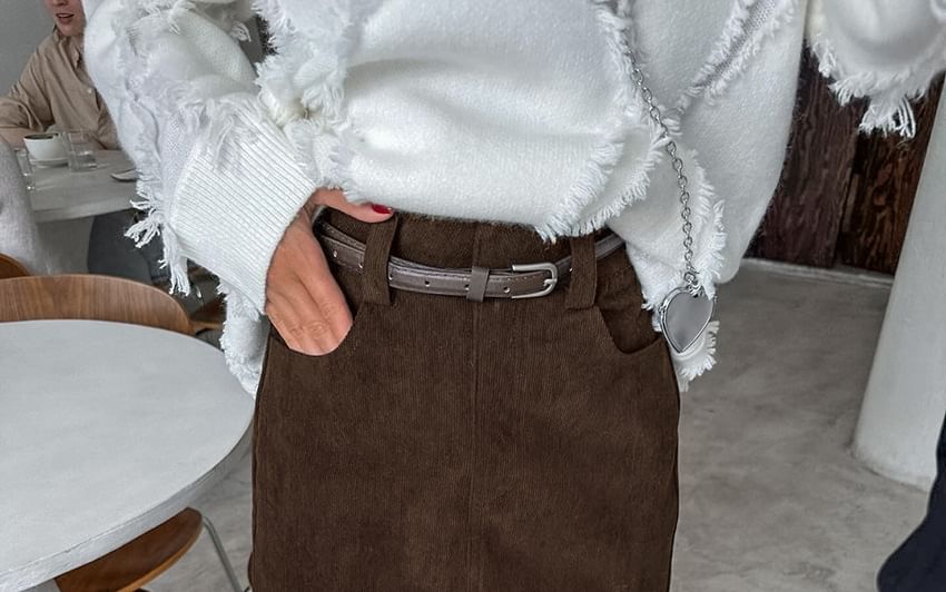 Corduroy Mini Pencil Skirt High Waist