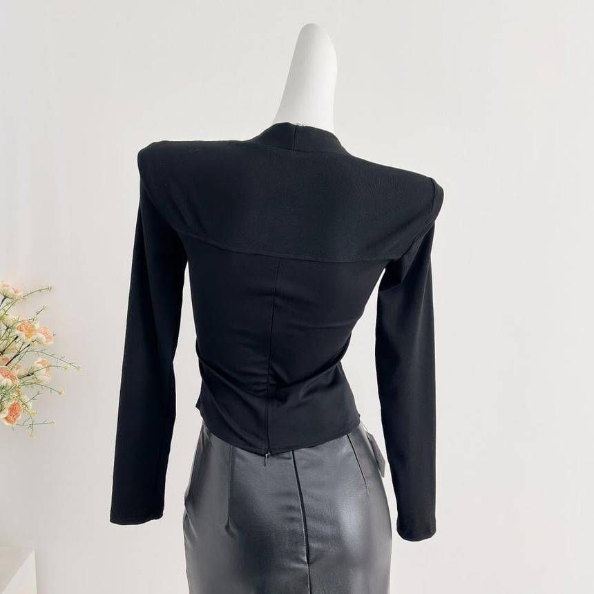 V-Neck Crop Top and Faux Leather Skirt Set