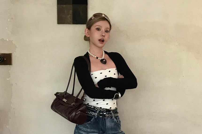 Long Sleeve Polka Dot Mock Two-Piece Tee