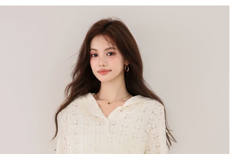 Henley Hood Lace Top Long Sleeve