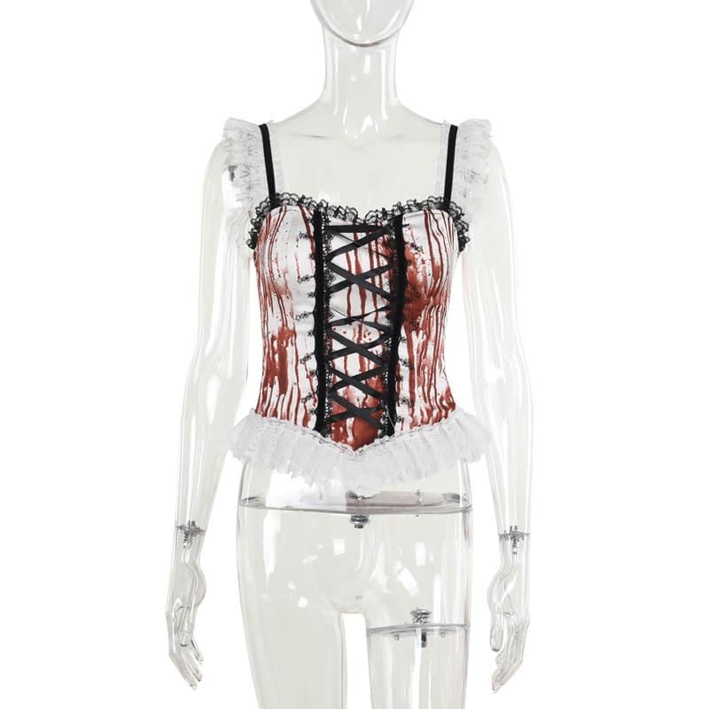 Lace Trim Sleeveless Crop Corset Top