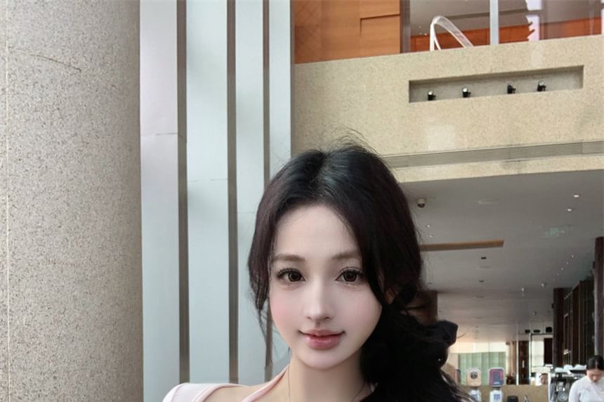 Fluffy Panel Crop Top with Tie Front