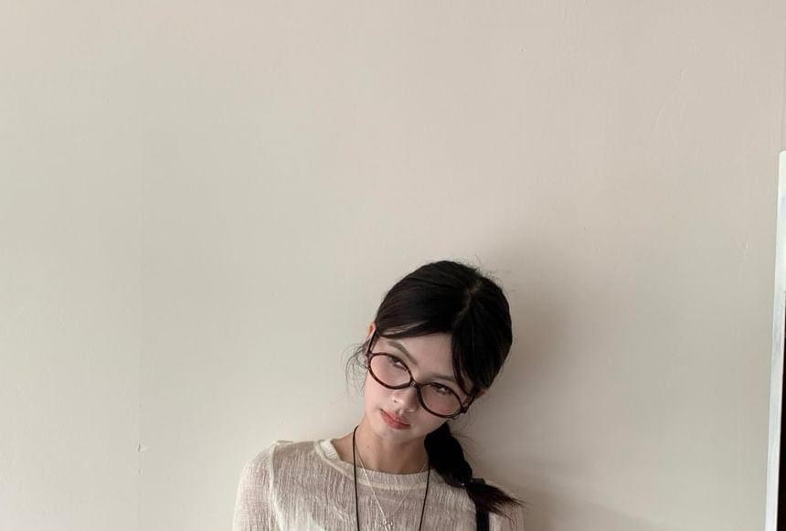 Sheer Crewneck Top with Long Sleeves