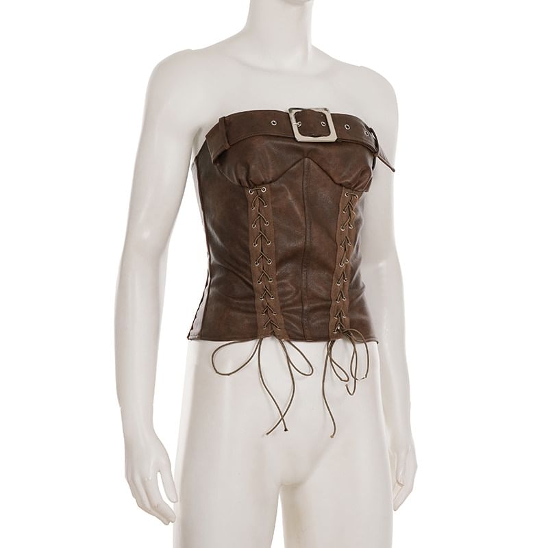Faux Leather Buckled Strapless Tube Top