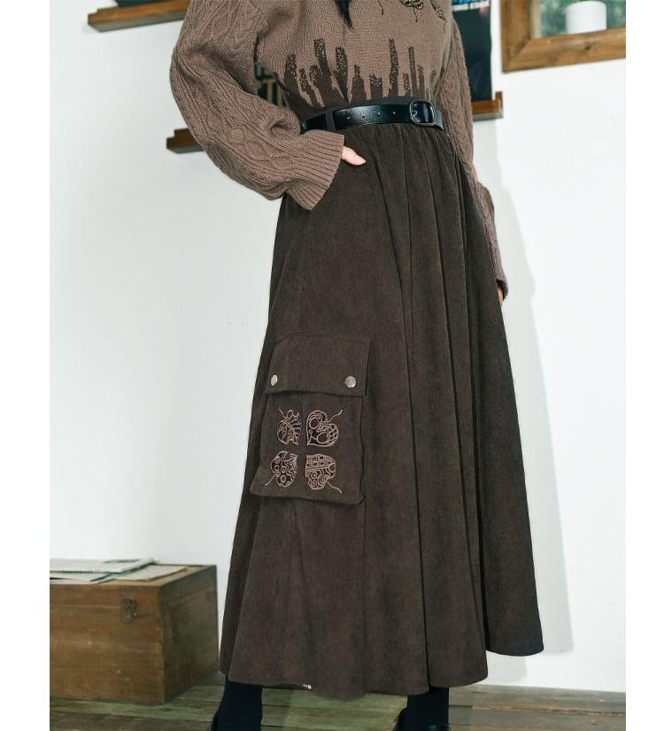 Corduroy Midi A-Line High-Waisted Skirt