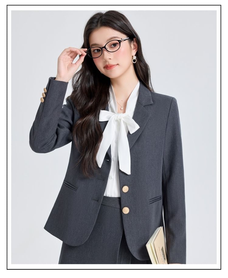 Notch Lapel Blazer + Pleated Mini Skirt Set - Altfashion Shop
