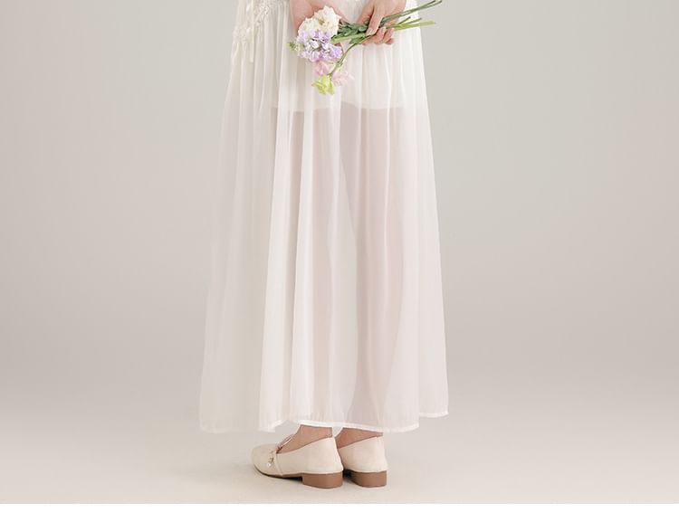 Sleeveless Crewneck Plain Maxi A-Line Dress