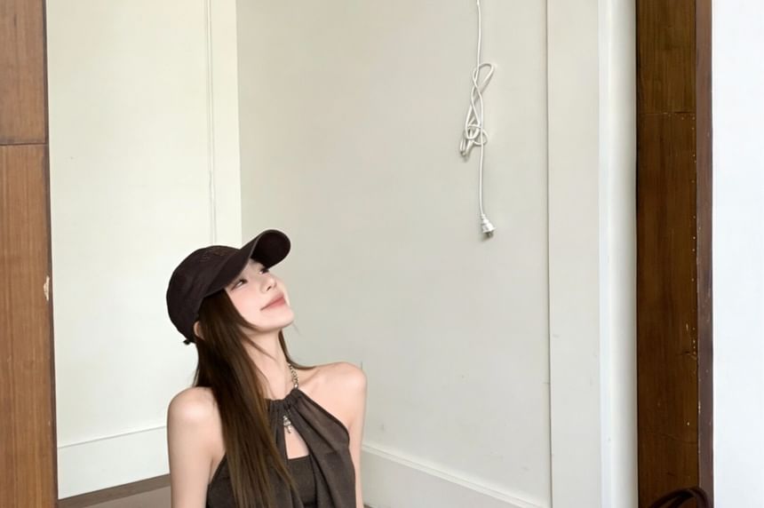 Sheer Insert Halter Neck Top