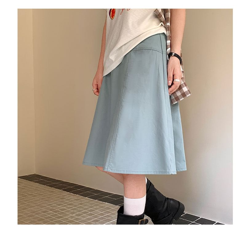 Mid Waist Plain A-Line Skirt