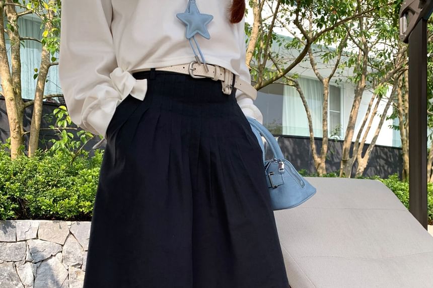 High Waist Plain Pleated A-Line Skirt