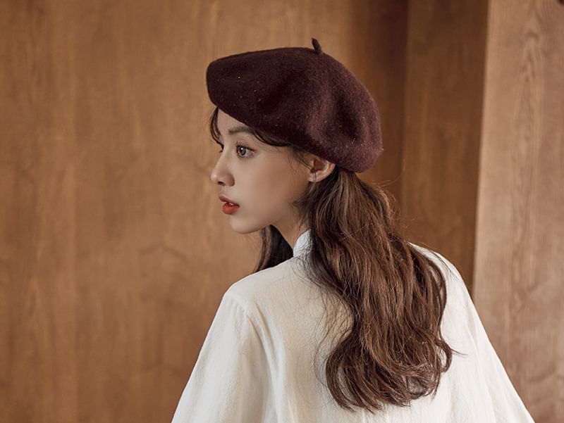 Band Collar Button-Up Blouse with Long Sleeves