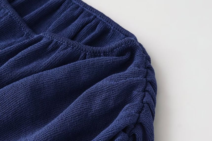 Elbow-Length Sleeve Ruched Round Neck Blouse