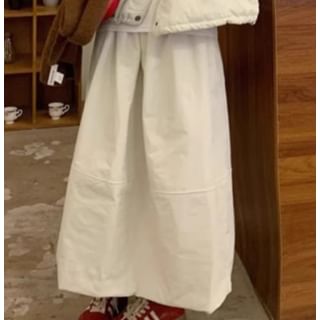 Button-Up Jacket with A-Line Midi Skirt - Crew Neck