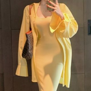 Square Neck Bodycon Maxi Dress - Sleeveless Long-Sleeve