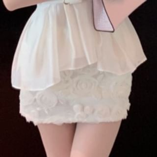 Sheer Halter Top & Mini Pencil Skirt with Belt Set