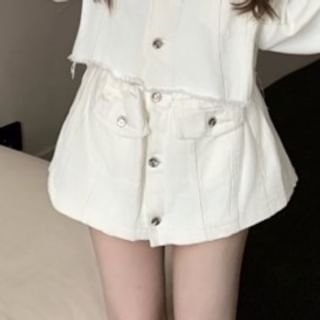 Striped Sailor Collar Cropped Jacket with Mini A-Line Skirt