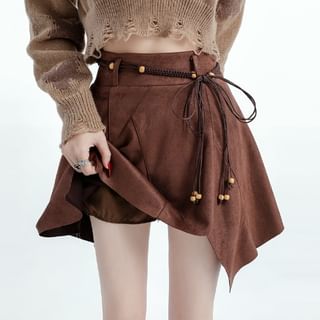 Asymmetrical Faux Suede Mini A-Line Skirt with High Waist