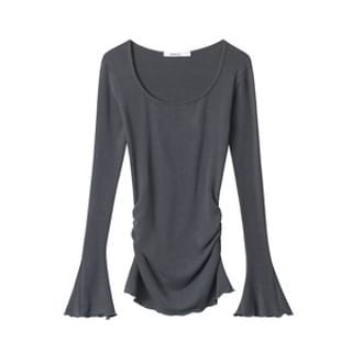 Flared Sleeve Scoop Neck Plain Tee Shirt