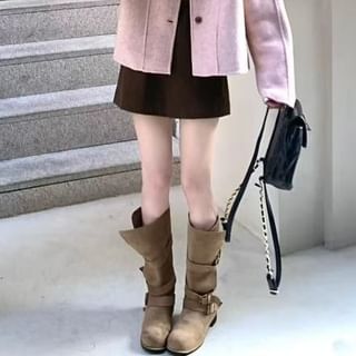 Round Neck Single-Breasted Jacket / High Waist Mini A-Line Skirt
