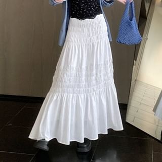 Smocked High-Waisted Maxi A-Line Skirt in Plain