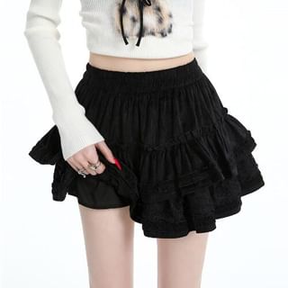 Lace Panel Velvet Mini A-Line Skirt - Altfashion Shop