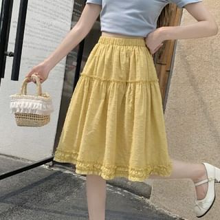 High Waist Plain Frill Trim A-Line Skirt