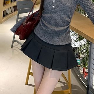 Low Waist Plain Mini Pleated Skirt