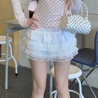 Spaghetti Strap Dotted Camisole, Crop Cardigan, Mini A-Line Skirt Set