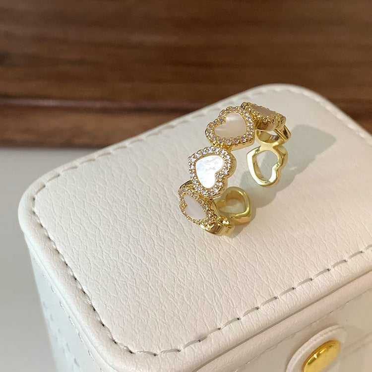 Elegant Gold Plated Enamel Heart Open Ring