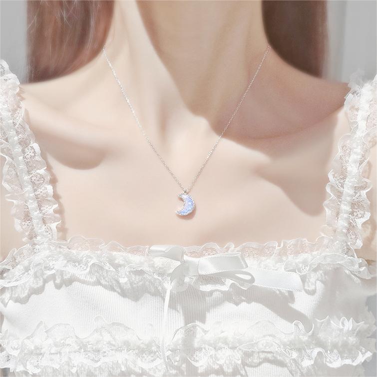 Silver Gradient Water Ripple Moon Heart Star Necklace