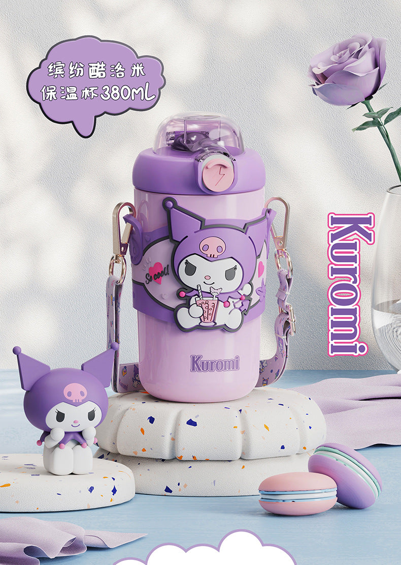 Kawaii Vacuum Bottle with Shoulder Strap 380ml