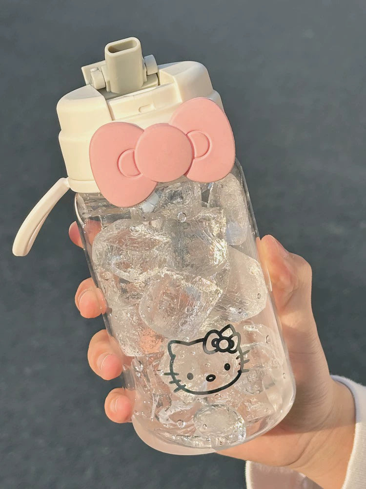 Kitty Bow Plastic Straw Bottle KI462