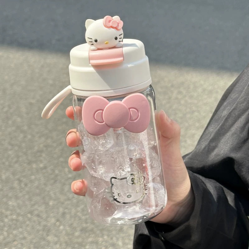 Kitty Bow Plastic Straw Bottle KI462